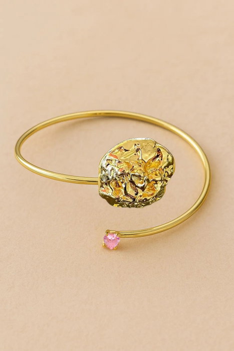 Heliophilia Silver Pulsera de Latón con Zirconio Dorado Ajustable